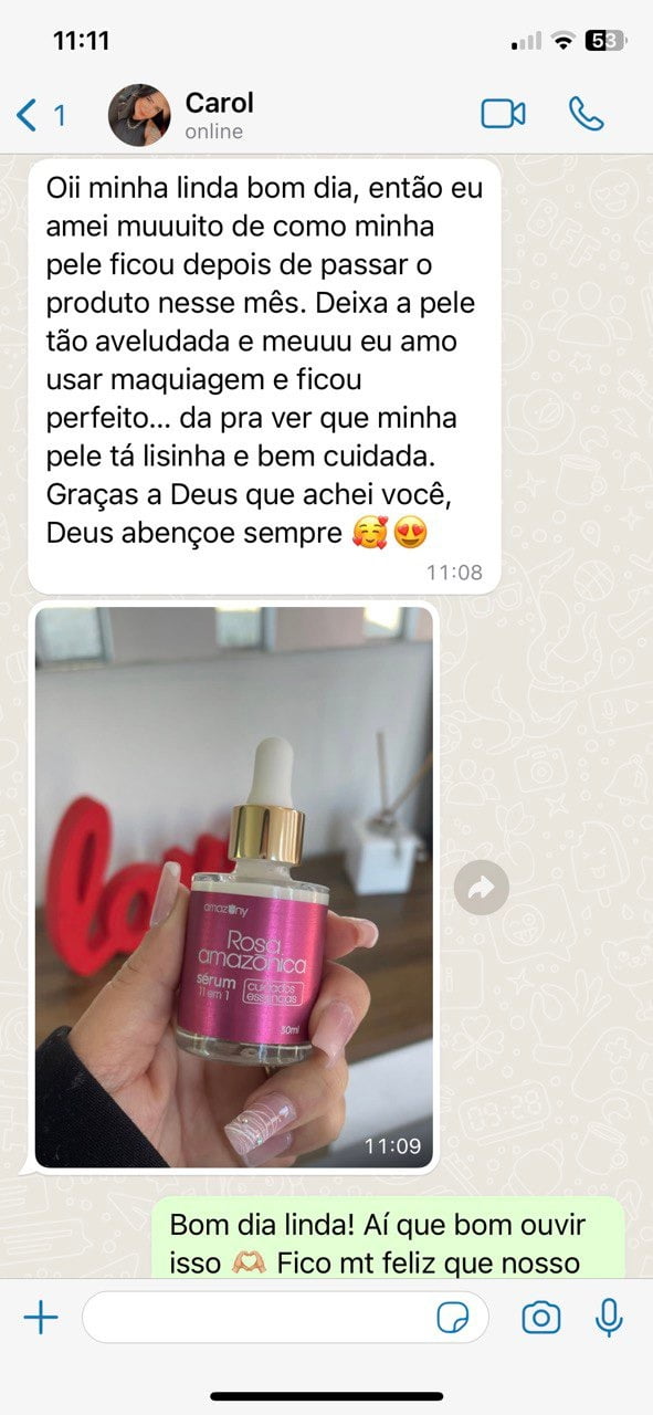 Sérum Facial Rosa Mosqueta Amazônica - Depoimento